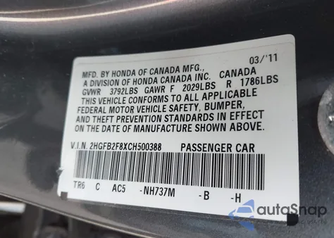 2012 Honda Civic Ex from USA, damaged, VIN 2HGFB2F8XCH500388